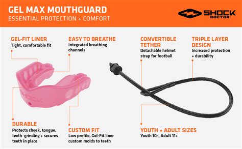 Shock Doctor Gel Max Mouth Guard Sports Mouthguard For Football Lacrosse Hockey Basketball