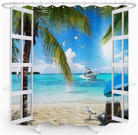 Alishomtll Beach Shower Curtain Seagull Seaside Shower