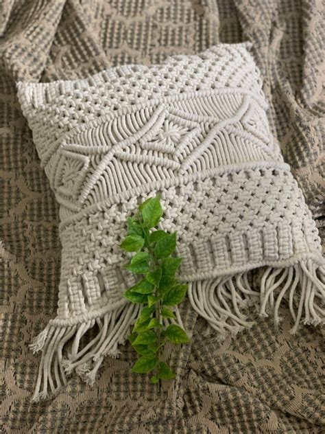 Crosia Work Cotton White Macrame Cushion Cover For Cushions Size 16