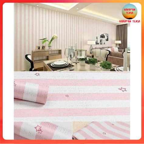 Jual Hs Wallpaper Dinding Motif Salur Pink Star Bintang 10m X 45cm