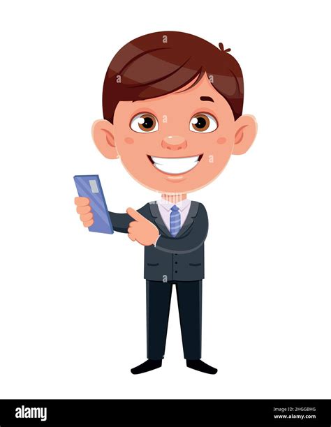 Handsome Business Man Cartoon Character Funny Businessman Holding