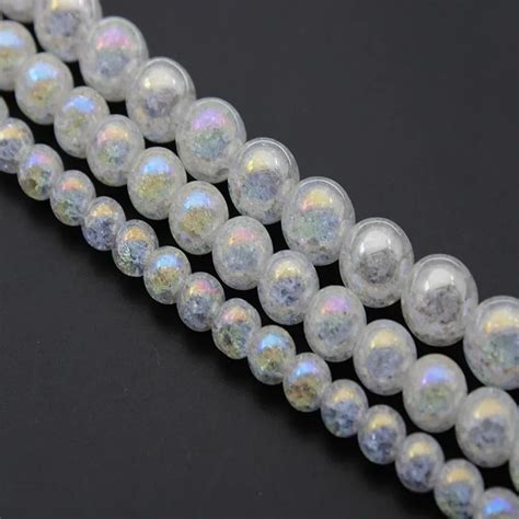 Ab Plated Natural White Snow Cracked Quartz Crystal Stone Beads For