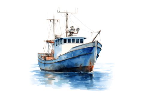 Watercolor Fishing Boat Clipart Graphic By WatercolorByKr Creative