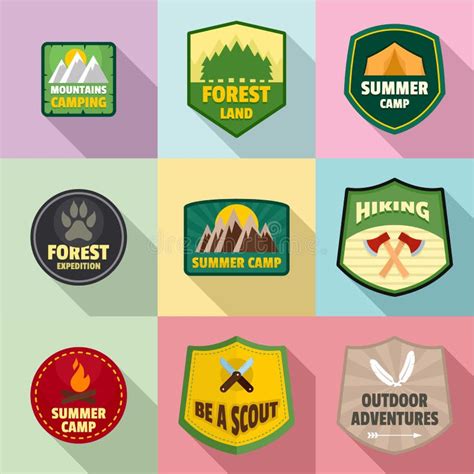 Iconos Fijados Estilo Plano De La Insignia Del Bosque Ilustraci N Del