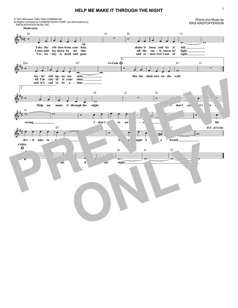 Help Me Make It Through The Night | Sheet Music Direct