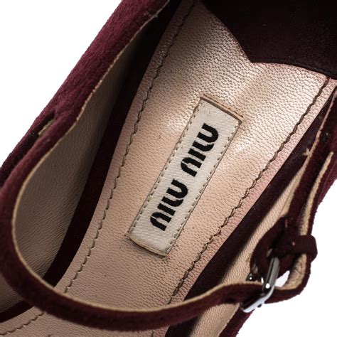 Miu Miu Burgundy Suede Leather Mary Jane Bow Peep Toe Platform Pumps