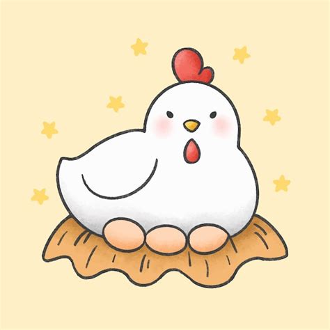 Dibujos Animados De Gallina Y Huevos Estilo Dibujado A Mano Vector