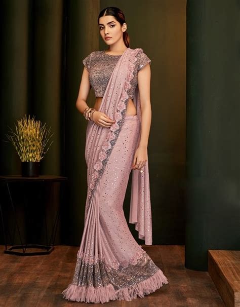 Pink Party Wear Pleated Ruffle Saree Sarees Designer Collection