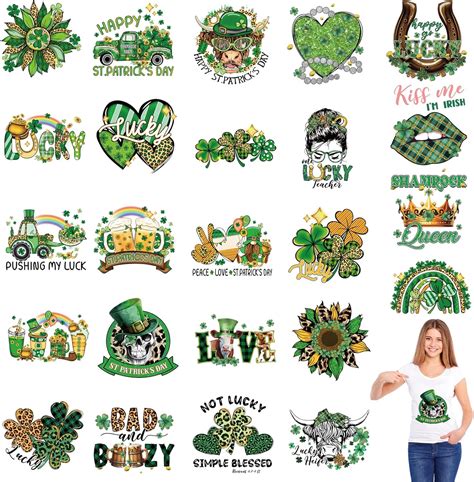 24 Sheets St Patrick S Day Iron On Patches Decals Shamrock Hat Patches Decals Green