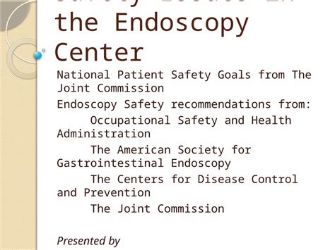 Pptx Safety Issues In The Endoscopy Center National Patient Safety