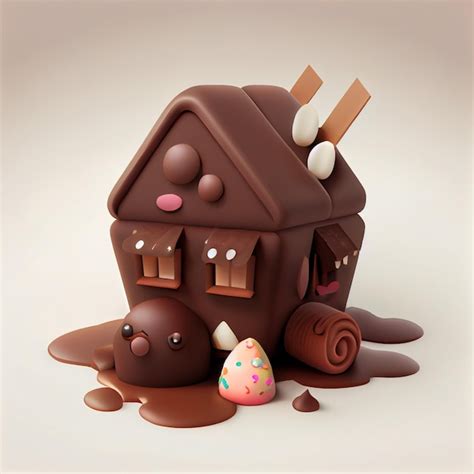 Premium Photo | Chocolate house cute sweet house 3d render illustration