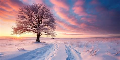 Premium AI Image | Winter Sunrise A winter sunrise over a snowy landscape