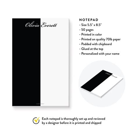 Personalized Black And White Notepad Birthday Party Favors Black And White Writing Stationery