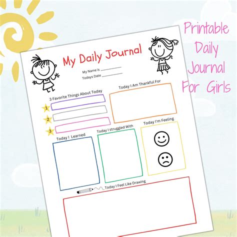 Daily Journal Pages Kids, Children's Printables, Journal Prompts for ...