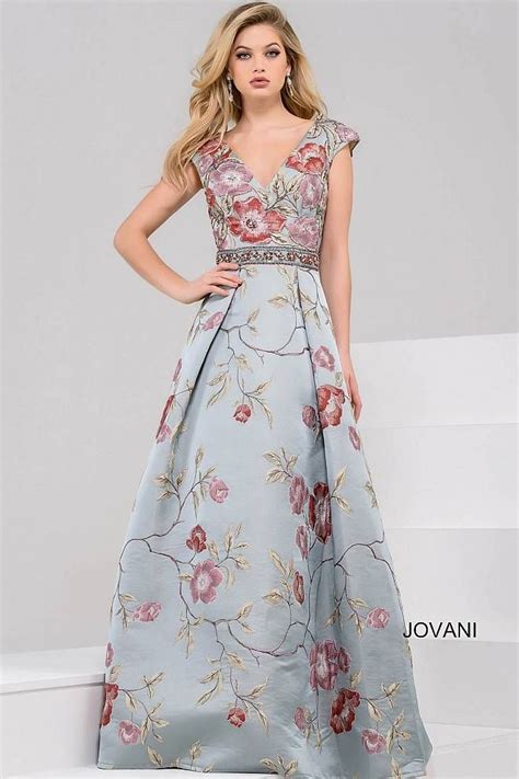 Jovani Dress Multi Color Long A Line Floral Embroidered Cap