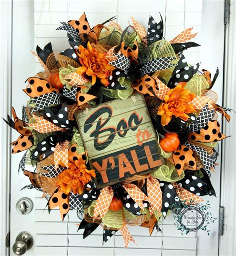 Deco Mesh Wreath Halloween Wreath Boo To Yall Fall Wreath