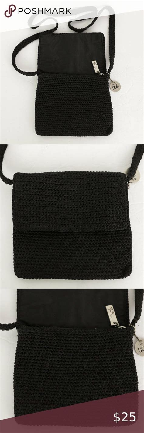 The Sak Original Boho Crochet Crossbody Shoulder Bag Small Purse Black