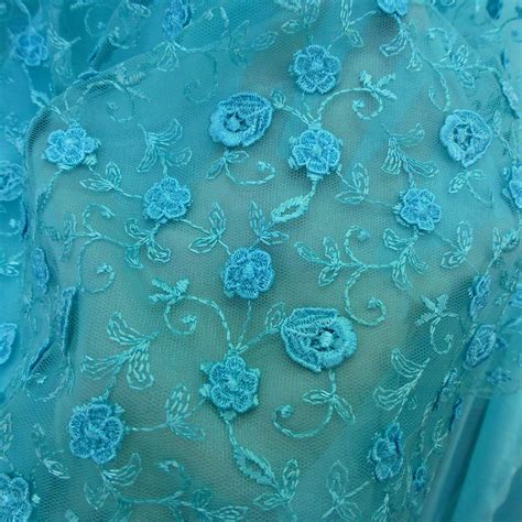 Turquoise Blue Lace Fabric 3d Flowers Embroidery Tulle Etsy