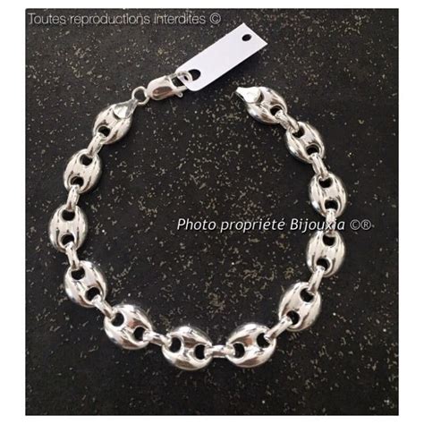 Bracelet Grain De Café Bombés 1 CM X 21 CM LARGE Argent Massif 925 1000