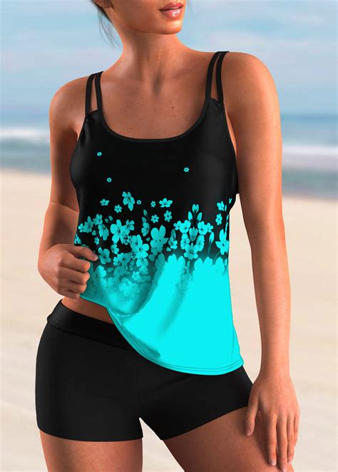 ROTITA Ombre Cyan Floral Print Tankini Top Rotita USD 9 98