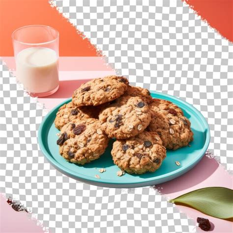 Un Plato De Galletas De Chispas De Chocolate Con Un Vaso De Leche Y Un