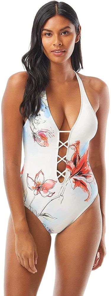 Vince Camuto Bright Floral Strappy Plunge V Neck One Piece Wf Shopping