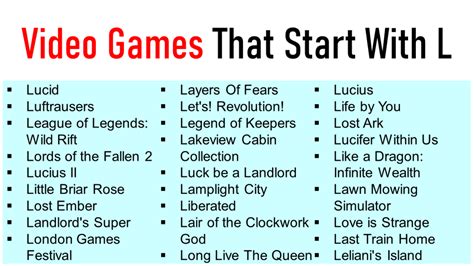 50 Video Games That Start With L Mobile And PC Games EngDic