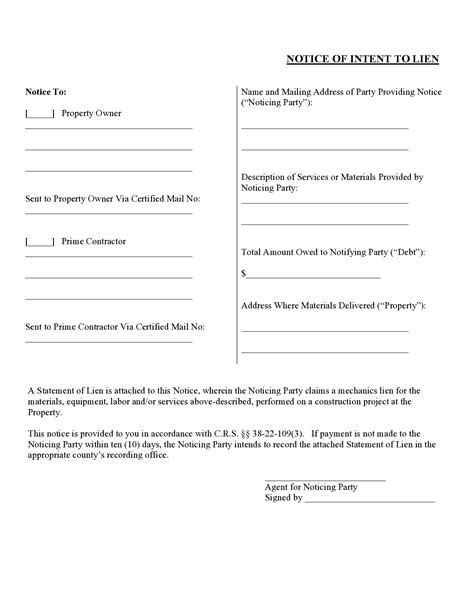 Printable Intent To Lien Form