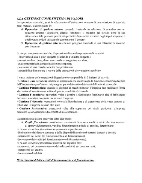 Capitolo 3 Riassunto Economia Aziendale 6 GESTIONE COME SISTEMA DI