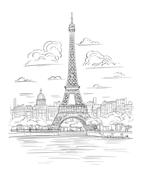 Premium Vector Eiffel Tower Black And White Sketch