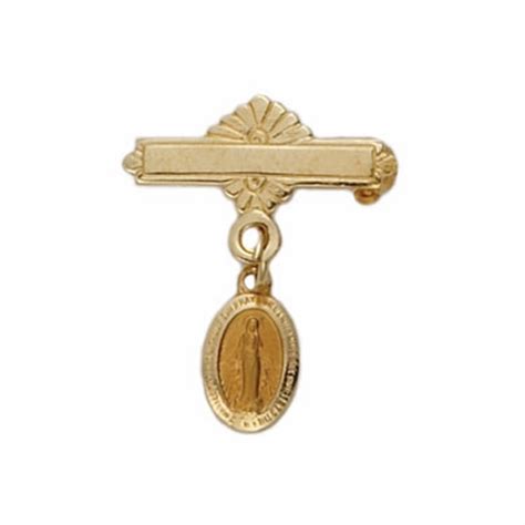 14K Gold Bar Pin With Miraculous Medal