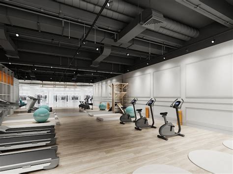 Premium Photo | Small gym design with treadmills and exercise bikes in black and white 3D rendering