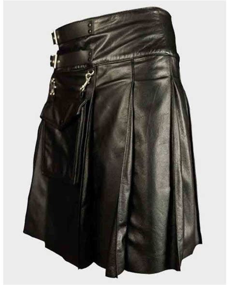 Black Gothic Leather Utility Kilt For Men