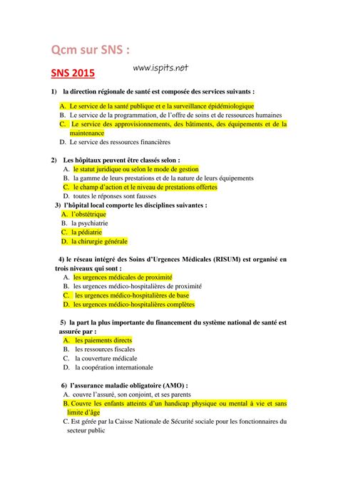 SOLUTION Qcm Commun Corrig Es Sns Sante Studypool