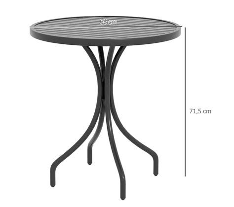 Table De Jardin Ronde Ø 66 Cm Acier Plateau à Lattes Noir Table De