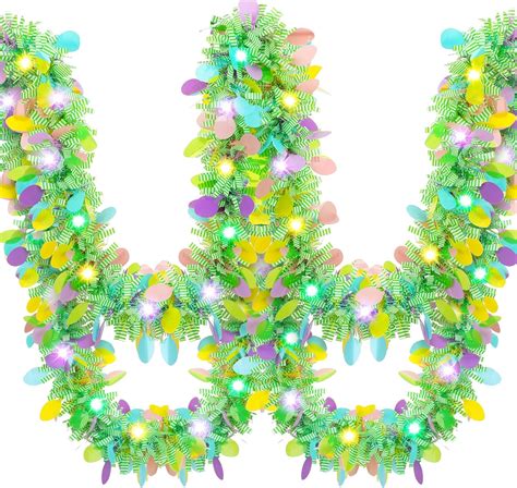 Panelee 12 Pieces 24 M Easter Garland With Lights Easter Tinsel Garland Decorations Easter