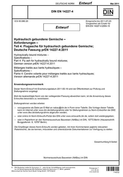 DIN EN 14227-4:2011 DE - Hydraulisch gebundene Gemische - Anforderungen ...