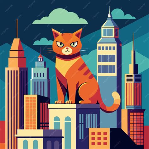 Cat dominate new york city vector illustration | Premium AI-generated