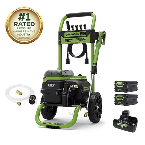 Greenworks Pro 3000 Psi 2 Gpm Cold Water Battery Pressure Washer With 5 Spray Tips 8 Ah Battery