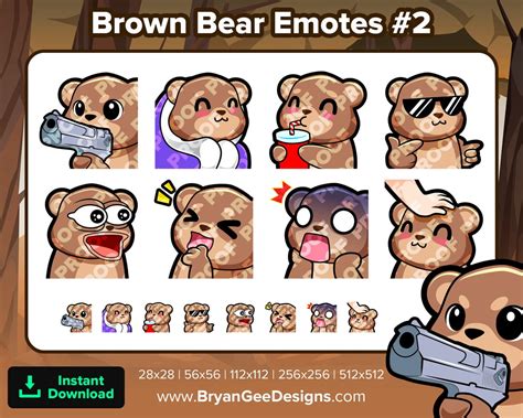 Brown Bear Teddy Bear Twitch Emotes Gun Cozy Sip Cool Pog Lul Etsy