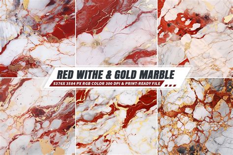 Red Gold & White Mastery Marble 6 Seamless Patterns - FilterGrade