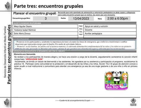 Infantes Felices UA 3 TRABAJO EN FAMILIA Servicio De Desarrollo