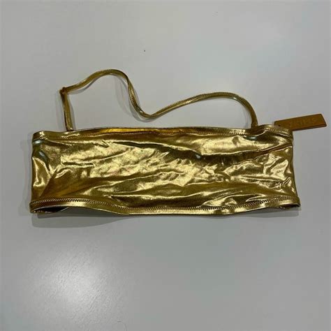 SKIMS Swim Nwt Metallic Swim Bandeau Bikini Top In Gold Poshmark