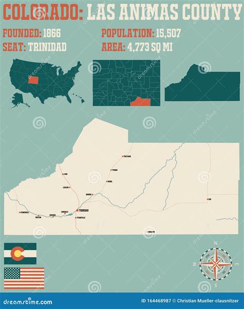 Map of Las Animas County in Colorado Stock Vector - Illustration of ...