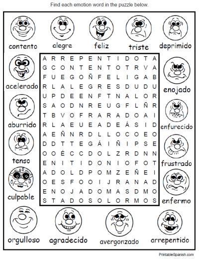 Encuentra Las Emociones En La Sopa De Letras Sopa De Letras Para Niños Español De Escuela