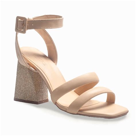 Sandália Bloco Tiras Largas Nude Bege