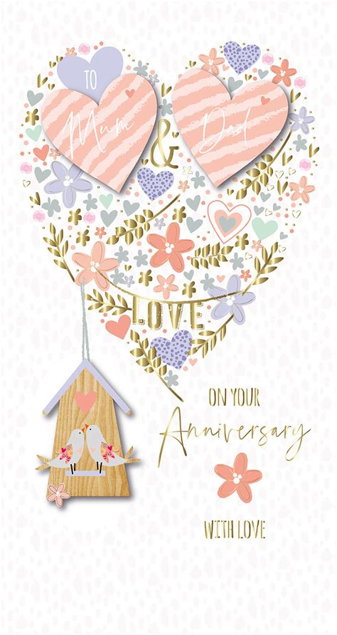 To Mum And Dad On Your Anniversary Embellished Greeting Card Cards