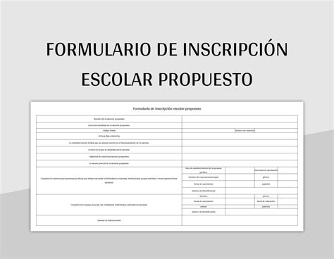 Plantilla de Formato Excel Formulario De Inscripción Escolar Propuesto