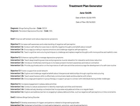 treatment plan generator  sessions