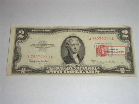 1 Us Red Seal 2 Dollar Bill Series 1953 C Two Dollars Circulated